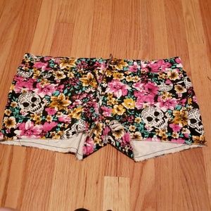 Hot Topic Floral Skull Shorts
